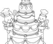 Coloriage G&acirc;teau en forme de couronne deux chats