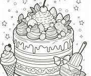 Coloriage G&acirc;teau en noir et blanc avec des motifs