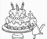 Coloriage G&acirc;teau et chaton