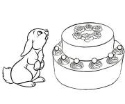 Coloriage G&acirc;teau et lapin mignon