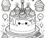 Coloriage G&acirc;teau kawaii &agrave; motif
