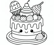 Coloriage G&acirc;teau kawaii au visage souriant