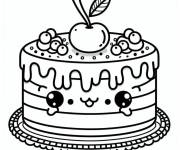 Coloriage G&acirc;teau kawaii aux cerises cp