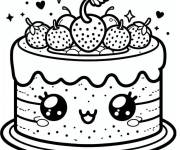 Coloriage G&acirc;teau kawaii aux fraises