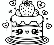 Coloriage G&acirc;teau kawaii aux fraises de luxe