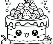 Coloriage G&acirc;teau kawaii aux fruits en vecteur