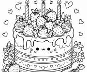 Coloriage G&acirc;teau kawaii avec des motifs en coeur