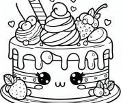 Coloriage G&acirc;teau kawaii d&eacute;licieux