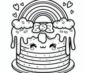 Coloriage G&acirc;teau kawaii et arc en ciel