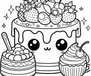 Coloriage G&acirc;teau kawaii et cupcake unique