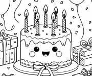 Coloriage G&acirc;teau kawaii et l'ambiance de l'anniversaire