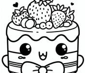 Coloriage G&acirc;teau kawaii festif en noir et blanc