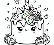 Coloriage G&acirc;teau kawaii licorne