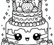 Coloriage G&acirc;teau kawaii pour maternelle