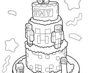 Coloriage G&acirc;teau Minecraft facile pour les enfants