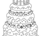 Coloriage G&acirc;teau rempli de fruits