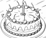 Coloriage G&acirc;teau rond aux cerises
