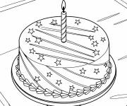 Coloriage G&acirc;teau rond d&eacute;cor&eacute; en &eacute;toiles &eacute;parpill&eacute;es sur un pr&eacute;sentoir