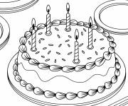 Coloriage G&acirc;teau rond sur la table avec des assiettes