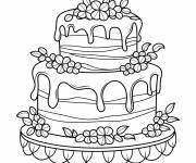 Coloriage G&acirc;teau sur un pr&eacute;sentoir avec de petites fleurs