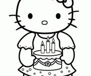 Coloriage Hello Kitty tenant un G&acirc;teau