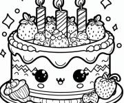 Coloriage Illustration de G&acirc;teau kawaii