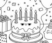 Coloriage Joie de la f&ecirc;te avec un g&acirc;teau d&eacute;licieux