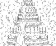 Coloriage L'&eacute;norme g&acirc;teau &agrave; 6 &eacute;tages avec cascade de chocolat