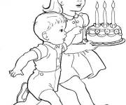 Coloriage Les enfants tenant un g&acirc;teau d'anniversaire