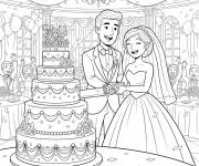 Coloriage Les mari&eacute;s coupant leur g&acirc;teau de mariage