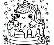 Coloriage Licorne sur un g&acirc;teau