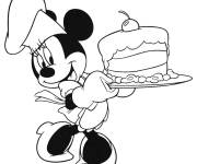 Coloriage Minnie Mouse a pr&eacute;par&eacute; un G&acirc;teau d&eacute;licieux