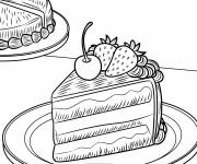 Coloriage Morceau de g&acirc;teau garnie d&rsquo;une cerise et deux fraises