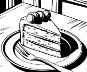 Coloriage Morceau de g&acirc;teau sur une assiette avec une fourchette