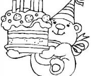 Coloriage Ours en peluche tenant un gateau