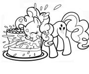 Coloriage Poney en mangeant le g&acirc;teau d&eacute;licieux
