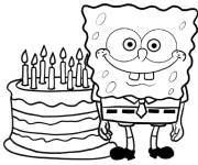 Coloriage Sponge Bob et un G&acirc;teau