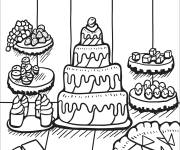 Coloriage Table remplie des g&acirc;teaux