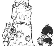 Coloriage Taz et Daffy qui aiment le gateau