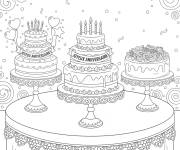 Coloriage Trois g&acirc;teaux sur pr&eacute;sentoirs