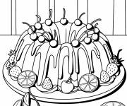Coloriage Un g&acirc;teau Bundt aux cerises en noir et blanc