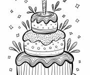 Coloriage Un g&acirc;teau d&rsquo;anniversaire &agrave; motif en &eacute;toiles