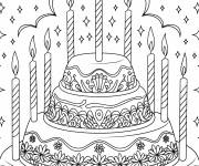 Coloriage Un g&acirc;teau d'anniversaire &eacute;l&eacute;gante sur un pr&eacute;sentoir
