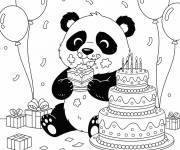 Coloriage Un panda mange le g&acirc;teau