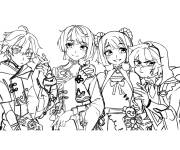 Coloriage Quatre adorables filles du jeu Genshin impact
