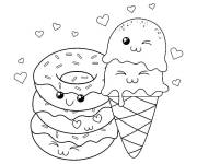 Coloriage Beignets et glaces avec des yeux kawaii