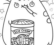 Coloriage Chat Pusheen mangeant de la glace