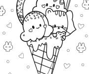 Coloriage Cornet de cr&egrave;me glac&eacute;e Kawaii CE2