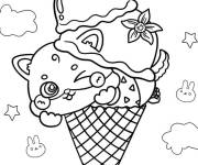 Coloriage Crème glacée chat kawaii à imprimer