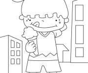 Coloriage Enfant tenant la glace dans la rue
